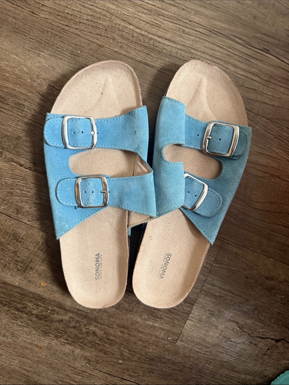 Sonoma Turquoise Suede Double Buckle Slides